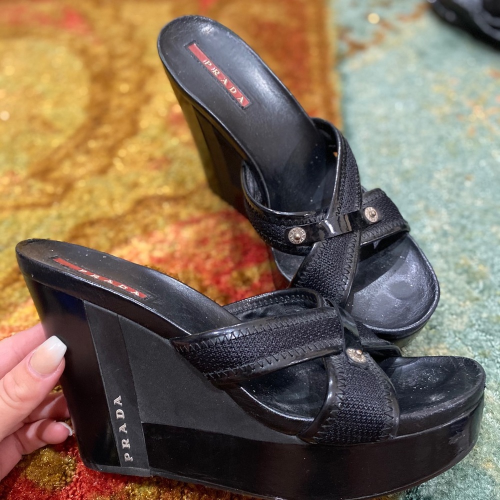 Authentic Black Prada Wedges